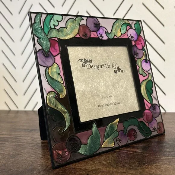 New Stain Glass Grapes Leafs Hand Painted Picture Frame 5.5 Design Works 3.5x3.5 - Picture 7 of 10